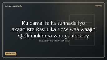 Ku camal falka sunnada iyo axaadiista Rasuulka s.c.w waa waajib Qofkii inkirana wuu gaaloobay